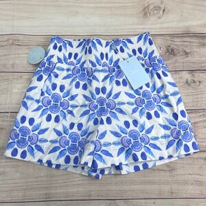 Hill House Home The Livie Nap Shorts Blue Shell Mosaic Cotton Smocked Womens S